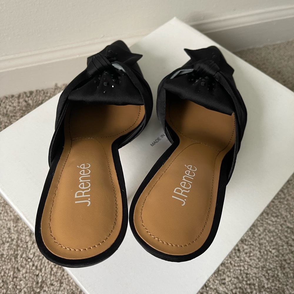 J.Renee MIANNA Pointed Toe Mule Women's Black Bow Size 11 - Picture 7 of 9